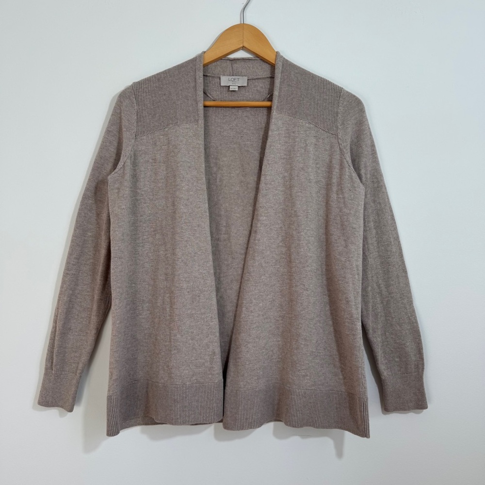 LOFT Outlet Petite Open Front Cardigan‎ Sweater Taupe Size MP